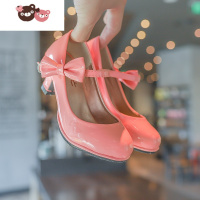 绿彩虹光女童高跟鞋小公主单鞋红色儿童皮鞋小女孩演出走秀公主鞋小孩鞋子