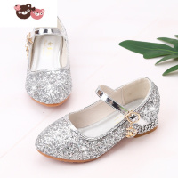 绿彩虹光女童皮鞋2022新款时尚儿童高跟鞋公主走秀主持舞蹈表演出银色单鞋