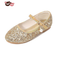 绿彩虹光女童公主鞋2022款洋气亮片搭扣水晶鞋小女孩走秀表演出儿童小皮鞋