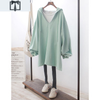 SUNTEK240特大码胖mm薄款卫衣女春秋宽松加肥加大显瘦200斤v领上衣外套卫衣