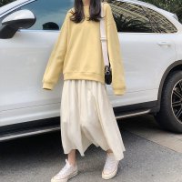 SUNTEK小个子显高套装女春季2021新款韩版流行长袖卫衣高腰半身裙两件套卫衣