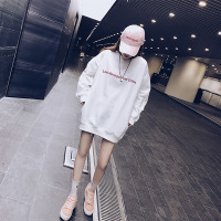 SUNTEK白色下衣失踪卫衣女加绒加厚秋冬无帽圆领中长款宽大款盖屁股过臀卫衣