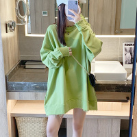 SUNTEK棉加厚宽松韩版卫衣女长款2021新款牛油果绿oversize慵懒风上衣卫衣