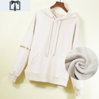 SUNTEK加绒女卫衣带帽衫2020新款金丝绒上衣外套红色本命年运动初中学生卫衣