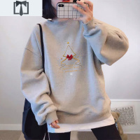 SUNTEK黑色圣诞假两件卫衣女加绒加厚中长款学生宽松韩版2020新款秋冬装卫衣