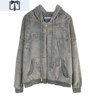 SUNTEK羔绒外套女春秋百搭加绒加厚可爱毛茸上衣宽松韩版连帽开衫卫衣卫衣