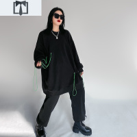 SUNTEK嘻哈高街oversize宽松圆领欧美街头bf风中长款抽绳加绒卫衣女大版卫衣