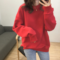 SUNTEK200斤红色大码卫衣女胖mm加绒加厚棉中长款宽松色过年衣服潮卫衣