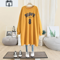 SUNTEK新款大码女装胖MM韩版宽松显瘦慵懒风棉字母长款棉连衣裙卫衣卫衣