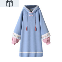 SUNTEK假两件卫衣裙旗袍改良版中国风女装冬装汉元素连衣裙加绒加厚上衣卫衣