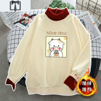 SUNTEK秋冬大码半高领卫衣女本命年牛女装假两件加绒毛领新年外套上衣服卫衣