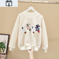 SUNTEK秋冬2020新款毛茸短款卫衣女套头保暖加厚加绒宽松羔绒上衣外套卫衣