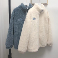 SUNTEK毛绒卫衣加厚秋冬女仿羔毛韩版宽松休闲立领百搭上衣开衫外套卫衣