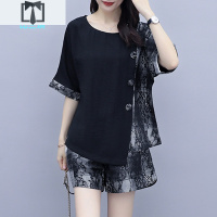 SUNTEK矮个子显高套装女韩版时尚大码拼接夏装新款休闲裤洋气减龄两件套休闲裤