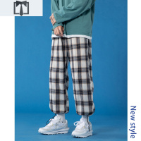 SUNTEK胖mm格子裤女宽松直筒超显瘦胯大腿粗裤子学生百搭大码女装休闲裤休闲裤