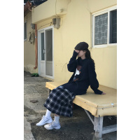 SUNTEK配毛衣卫衣格子半身裙女秋冬中长款小个子日系复古半身长裙子秋季卫衣