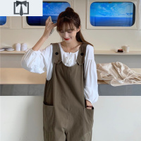 SUNTEK背带裤女韩版宽松2021新款春季秋洋气减龄复古港味可爱工装吊带裤休闲裤