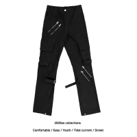 SUNTEKDDJE 欧美高街绑带多口袋辣妹vibe风直筒工装裤女拉链潮牌长裤男休闲裤