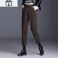 SUNTEK洋气毛呢哈伦裤女2020秋冬新款小个子马丁靴裤休闲九分小脚萝卜裤休闲裤