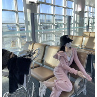 SUNTEKWuuus 粉色巫师帽运动套装女春秋开衫连帽卫衣裤子两件套休闲时尚卫衣