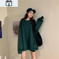 SUNTEK韩版潮牌宽松墨绿色卫衣女2020年新款加绒加厚慵懒风中长款外套潮卫衣