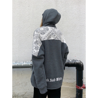 SUNTEK川川也腰果花拼接连帽卫衣男女宽松韩版2020秋冬新款加绒加厚外套卫衣