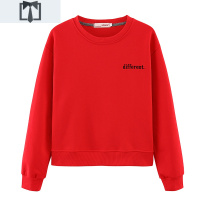 SUNTEK圆领卫衣女春秋2020新款宽松薄款欧洲站字母刺绣无帽大红色卫衣女卫衣