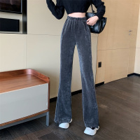 SUNTEK设计感微喇开叉修身显瘦休闲裤女2021秋冬新款高腰直筒灯芯绒长裤休闲裤