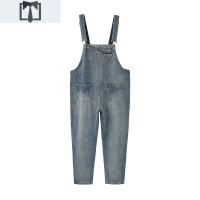 SUNTEK网红牛仔背带裤女宽松韩版直筒九分裤减龄高腰显瘦吊带连体裤子潮休闲裤