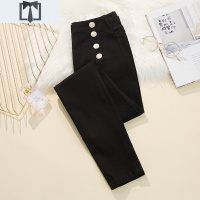 SUNTEK2020春季新款超大码高腰仿牛仔女弹力雪花打底裤女外穿紧身小脚裤休闲裤