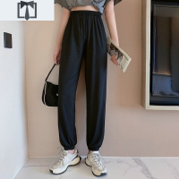 SUNTEK2020夏季新款垂感薄款冰丝休闲裤胖mm显瘦女装灯笼裤九分高腰裤子休闲裤