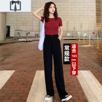 SUNTEK黑色裤子女2021新款春秋西装阔腿裤拖地西裤高腰宽松垂感直筒显瘦休闲裤