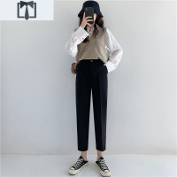 SUNTEK西装裤女春秋高腰宽松直筒大码垂坠感九分显瘦百搭胖mm烟管裤子女休闲裤