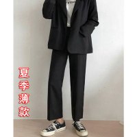 SUNTEK黑色西装裤女春秋直筒宽松垂感阔腿裤大码高腰胖mm显瘦烟管裤子女休闲裤