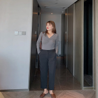 SUNTEK大码女装胖mm宽松休闲裤秋季2020年新款裤子高腰阔腿裤显瘦西装裤休闲裤