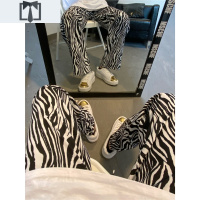 SUNTEK晚风晚晚 港味chic韩风斑马纹阔腿宽松bf显瘦遮肉裤子休闲长裤潮休闲裤