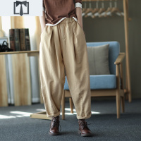SUNTEK园园美衣秋冬宽松复古细绒女裤松紧腰显瘦灯笼裤休闲长裤萝卜裤休闲裤
