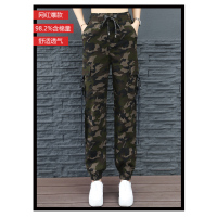 SUNTEK迷彩裤女春秋新款宽松显瘦多口袋工装裤户外运动休闲登山裤束脚裤休闲裤