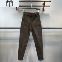 SUNTEK咖啡色春秋季休闲牛仔长裤女士高腰显瘦百搭弹力修身小脚哈伦裤休闲裤