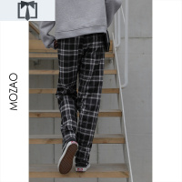 SUNTEKMZ格子裤女宽松直筒阔腿裤高腰垂感春秋韩版百搭学生显瘦休闲裤子休闲裤