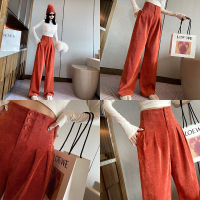 SUNTEK禾可可灯芯绒高腰宽松百搭阔腿裤2020秋冬新款拖地坠感休闲裤女休闲裤