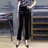 SUNTEK金丝绒阔腿裤女2020新款高腰显瘦垂感矮个子小直筒微喇叭九分裤潮休闲裤