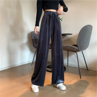 SUNTEK金丝绒阔腿裤女高腰垂感休闲显瘦黑色百搭直筒宽松春秋冬季条绒裤休闲裤