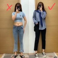 SUNTEK适合胯宽腿粗大码牛仔裤女秋冬百搭胖mm弹力宽松显瘦不规则九分裤牛仔裤