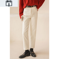 SUNTEK法丝璐白色牛仔裤女2020年新款秋冬高腰显瘦显高百搭九分直筒裤子牛仔裤