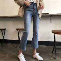 SUNTEK牛仔裤女2020年新款秋韩版显瘦高腰黑色小个子九分微喇叭裤子长裤牛仔裤