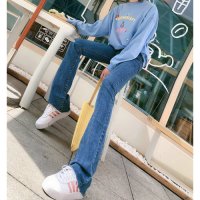 SUNTEK粉鼻子猫175高个子春季新款加长微喇叭裤牛仔裤女显瘦高腰紧身裤牛仔裤