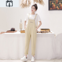 SUNTEK网红背带裤女韩版宽松2020新款时尚秋冬套装洋气减龄牛仔裤阔腿裤牛仔裤