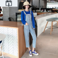 SUNTEK泫雅风小个子背带裤150cm显高八分春季宽松减龄韩版145九分牛仔裤牛仔裤