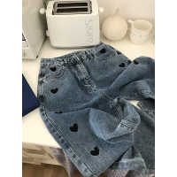 SUNTEK胖大码mm裤子女显瘦宽松爱心阔腿裤心形桃心高腰直筒牛仔裤chic潮牛仔裤